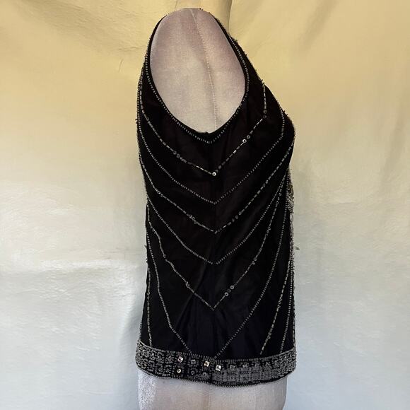 Vtg 90s Scala Beaded Tank Blouse Sz M Y2K Gatsby Art Deco Holiday Sequins Glam - Picture 5 of 16